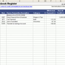 Excellent Excel Checkbook Register Free Download Template Check Book Printable