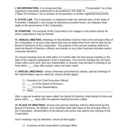 Preeminent Free Corporate Bylaws Template Word
