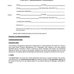 Free Management Agreement Template Printable Templates Property