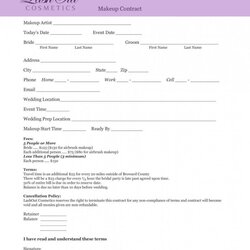 Champion Bridal Makeup Contract Template Outstanding Freelance Artistry Sample