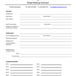 Bridal Makeup Quotation Format Fill Online Printable Priscilla Large
