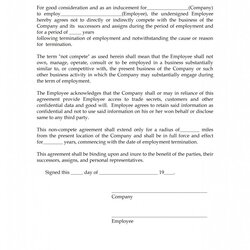 Non Compete Agreement Template Employee Sample Word Legal Not