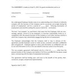 Non Compete Agreement Template Printable Documents Employee Competition Example