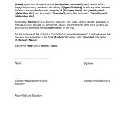 Standard Non Compete Agreement Templates Template Ready Use