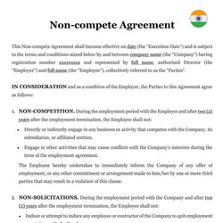 Marvelous Employee Non Compete Agreement In India Download Template