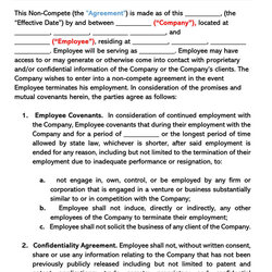 Non Compete Agreement Sample Printable Documents Employee