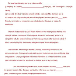 Terrific Non Compete Agreement Template Free Word Format Employee Templates