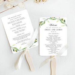 Smashing Wedding Program Fan Template Green Foliage Printable Editable