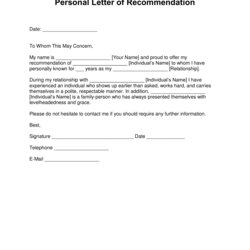 Worthy Free Personal Letter Of Recommendation Template For Friend With Employment