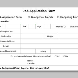 Sublime Excel Of Job Application Form Free Templates