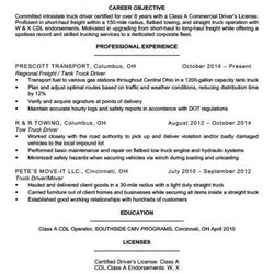 Swell Truck Driver Resume Sample Companion Samples Employment Objective Useful
