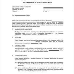 Peerless Equipment Purchase Contract Agreement Form