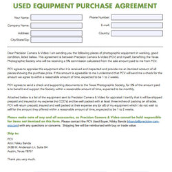 Tremendous Equipment Purchase Agreement Templates Word Used Template Precision Camera