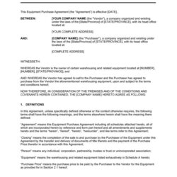 Equipment Purchase Agreement Template By Business In Box