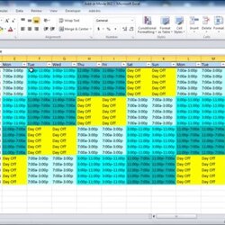 Fine Hour Shift Schedules Template Excel Schedule Employee Monthly Rotating Rotation Spreadsheet Creating