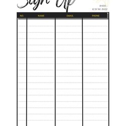 Printable Sign Up Sheet