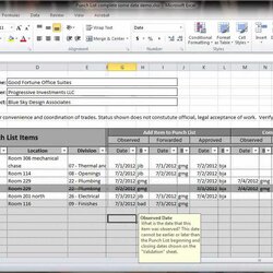 Peerless Excel Construction Punch List Overview Template Work Contractor