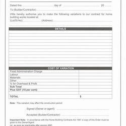 Champion Home Construction Contract Template Fresh Variation Order Form Pad Invoice