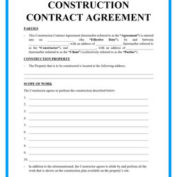 Superb Free Construction Contracts Template Contract Agreement Standard Business Use