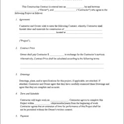 The Highest Quality Construction Contract Template Free For First Page