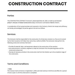High Quality Construction Contract Templates Word Format Free Download Printable Template
