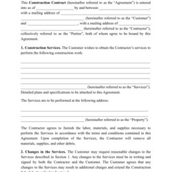 Preeminent Printable Simple Construction Contract Template Templates Print Big