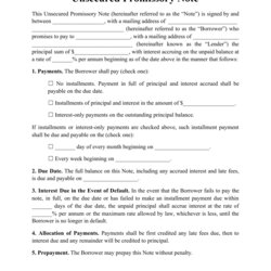 Perfect Free Unsecured Promissory Note Template Print Big