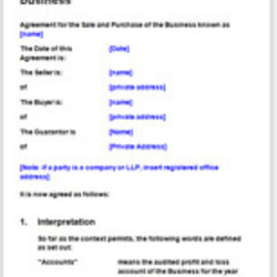 Business Sale Agreements Download Template Document Large