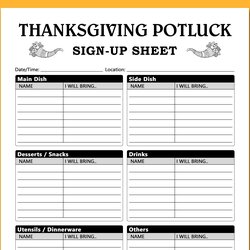 Splendid Thanksgiving Potluck Sign Up Sheet Printable