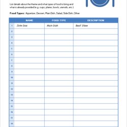 High Quality Potluck Sign Up Sheets For Excel And Google Sheet Template Food Templates Forms