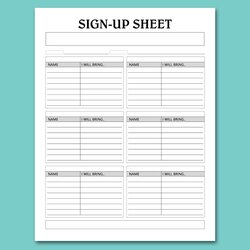 Potluck Sign Up Sheet Printable Template
