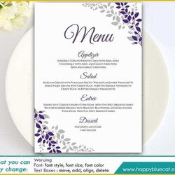 Fine Free Wedding Menu Templates For Microsoft Word Of Printable Template Instant Download