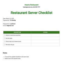 Capital Work Checklist Templates Free Downloads Template Restaurant Server Sm