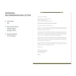 Wizard Free Personal Recommendation Letter Template In Microsoft Word Apple Editable