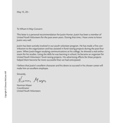 Admirable Personal Recommendation Letter Examples Format Sample Reference Template Character Example