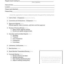 Board Meeting Agenda Templates Free