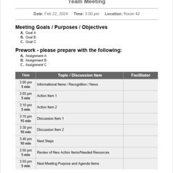 Outstanding Meeting Agenda Templates Free Word Project Team Template