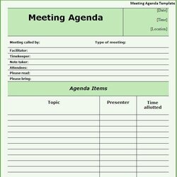 Peerless Meeting Agenda Template Excel Free Templates Word