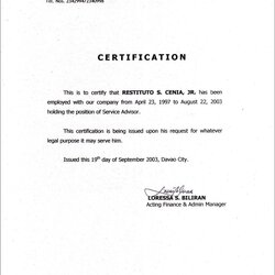 Capital Employment Certificate Sample Word Template Design Letter Templates Samples Form Certification