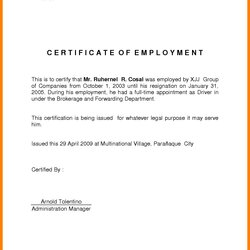 Admirable Certificate Of Employment Sample Certificates Templates Free Employee Template Service Format