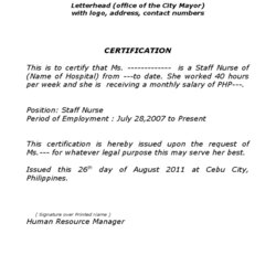 Sample Certificate Of Employment Health Document