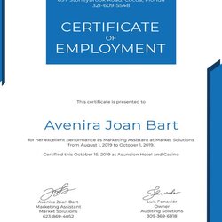 Brilliant Employment Certificates Doc Certificate Template Templates Details Format Premium Of