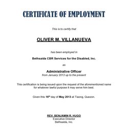 Terrific Best Certificate Of Employment Samples Free