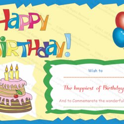 Wonderful Birthday Gift Certificate Template Happy Printable Templates Certificates Word Card Award Cards