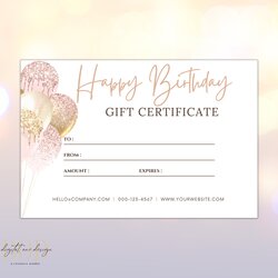 Splendid Gift Certificate Template Editable Printable Happy Birthday