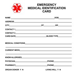 Medical Alert Wallet Card Template Printable