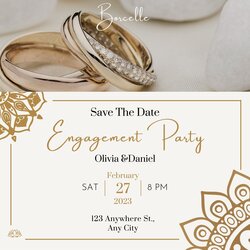 Fine Update Engagement Invitation Card Background Design Gold White Minimalist Party