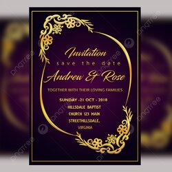 Purple Wedding Invitation Card Template File With Vector Royal Border Image