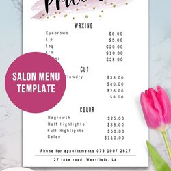 Free Editable Salon Price List Template
