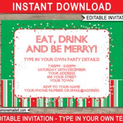 Fine Christmas Party Invitations Template Holiday Invitation Templates Editable Red Green Invites Open House